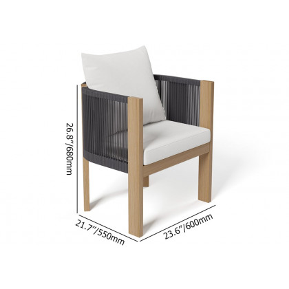 HMR - 2 Pieces Modern Aluminum & Ropes Outdoor Patio Dining Chair Set in Black & Brown