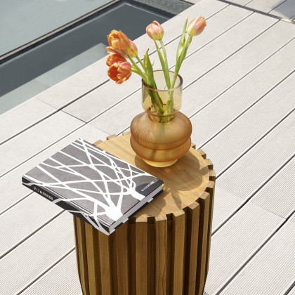 HMR - 2-Pieces Rustic Round & Rectangle Teak Wood Outdoor Coffee Table Set in Natural