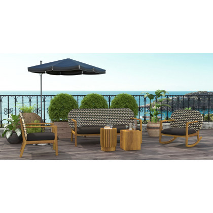 HMR - 2-Pieces Rustic Round & Rectangle Teak Wood Outdoor Coffee Table Set in Natural