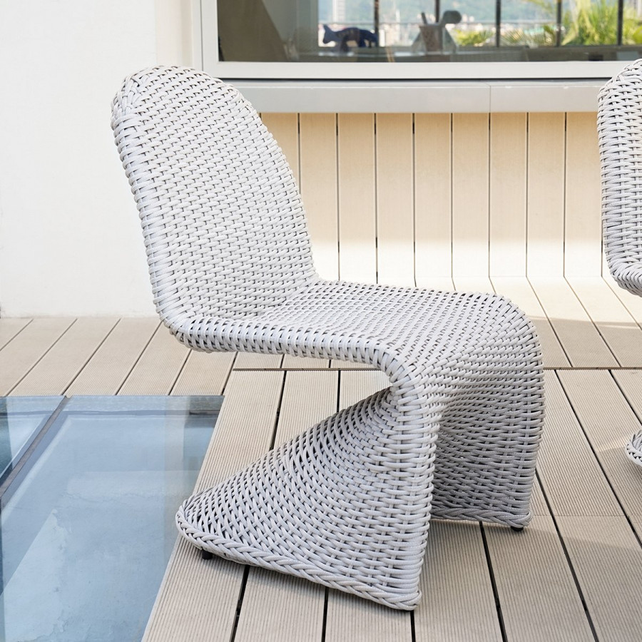 HMR - 2-Pieces Coastal Aluminum & Woven Rattan Outdoor Patio Dining Chair Set in Gray