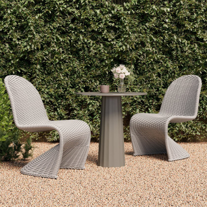 HMR - 2-Pieces Coastal Aluminum & Woven Rattan Outdoor Patio Dining Chair Set in Gray