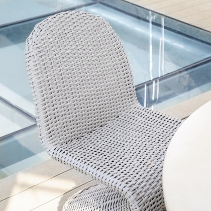 HMR - 2-Pieces Coastal Aluminum & Woven Rattan Outdoor Patio Dining Chair Set in Gray