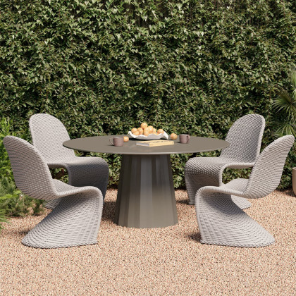 HMR - 2-Pieces Coastal Aluminum & Woven Rattan Outdoor Patio Dining Chair Set in Gray