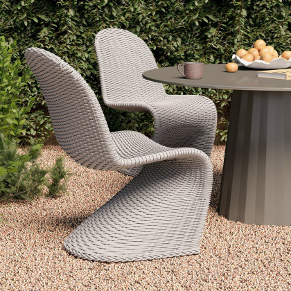 HMR - 2-Pieces Coastal Aluminum & Woven Rattan Outdoor Patio Dining Chair Set in Gray