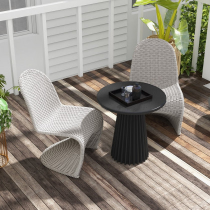 HMR - 2-Pieces Coastal Aluminum & Woven Rattan Outdoor Patio Dining Chair Set in Gray