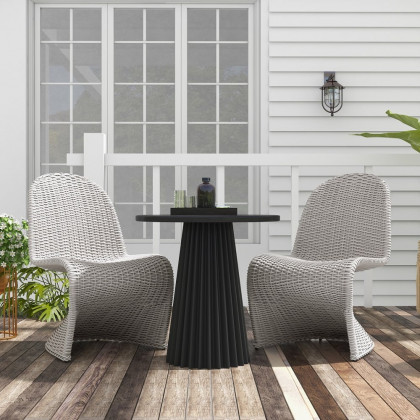 HMR - 2-Pieces Coastal Aluminum & Woven Rattan Outdoor Patio Dining Chair Set in Gray