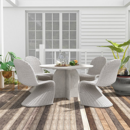 HMR - 2-Pieces Coastal Aluminum & Woven Rattan Outdoor Patio Dining Chair Set in Gray