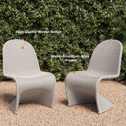HMR - 2-Pieces Coastal Aluminum & Woven Rattan Outdoor Patio Dining Chair Set in Gray