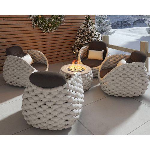 HMR Tatta 3-Pieces Winter Outdoor Smokeless Fire Pit Set with Chairs - Gray, With 4 Chairs, Fixed Base