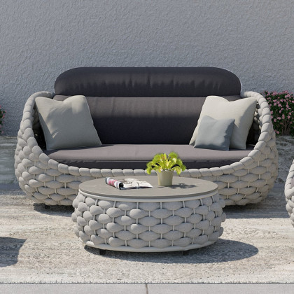 HMR Woven Outdoor Sofa Patio Couch Cushion & Pillow Included - Gray, 2-Seater
