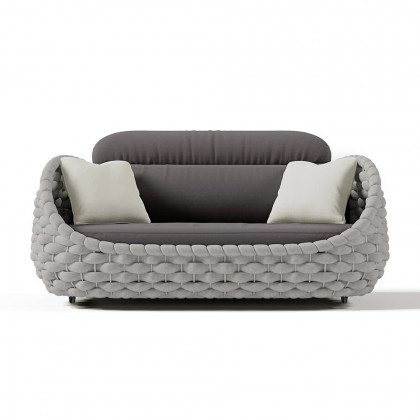 HMR Woven Outdoor Sofa Patio Couch Cushion & Pillow Included - Gray, 2-Seater