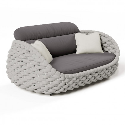 HMR Woven Outdoor Sofa Patio Couch Cushion & Pillow Included - Gray, 2-Seater