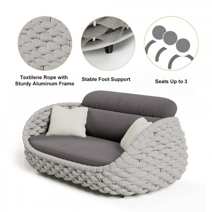 HMR Woven Outdoor Sofa Patio Couch Cushion & Pillow Included - Gray, 2-Seater