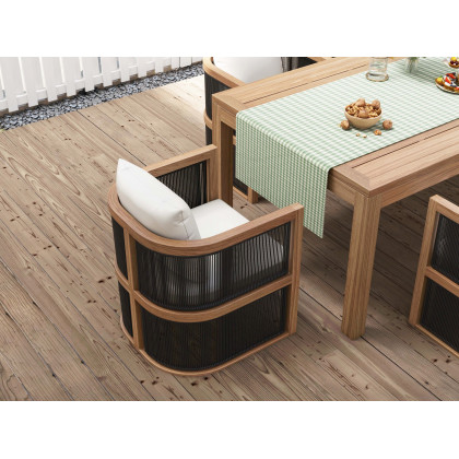 HMR Outdoor Dining Set For 6 with Rectangle Table & Rope Woven Armchair - Natural, 7-Pieces