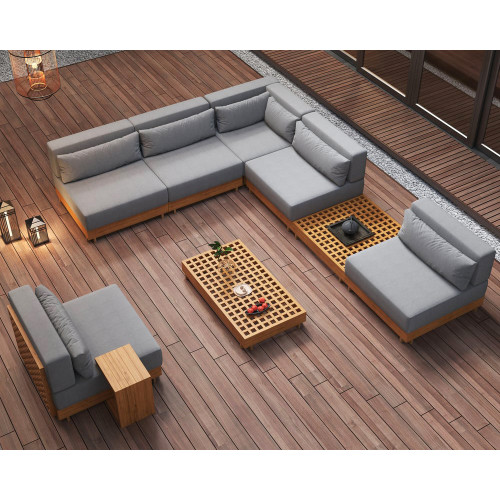 HMR - 9-Pieces Premium Teak Modular L-Shaped Outdoor Sectional Sofa Set