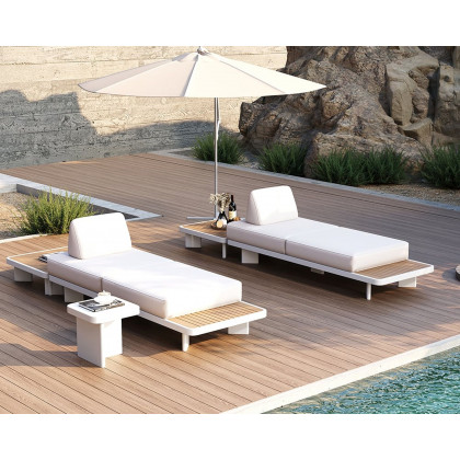 HMR 5-Pieces Outdoor Modular Sectional Sofa Set with Coffee Tables - White & Brown