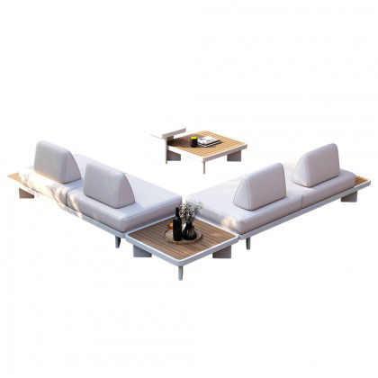 HMR 5-Pieces Outdoor Modular Sectional Sofa Set with Coffee Tables - White & Brown