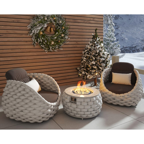 HMR Tatta 3-Pieces Winter Outdoor Smokeless Fire Pit Set with Chairs - Gray, With 2 Chairs, Fixed Base