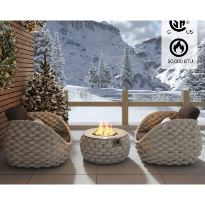 HMR Tatta 3-Pieces Winter Outdoor Smokeless Fire Pit Set with Chairs - Gray, With 2 Chairs, Fixed Base