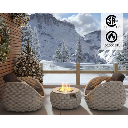 HMR Tatta 3-Pieces Winter Outdoor Smokeless Fire Pit Set with Chairs - Gray, With 2 Chairs, Fixed Base