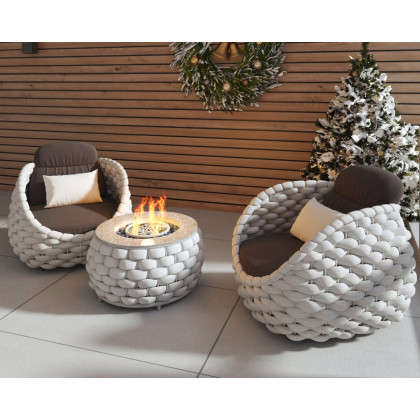 HMR Tatta 3-Pieces Winter Outdoor Smokeless Fire Pit Set with Chairs - Gray, With 2 Chairs, Fixed Base