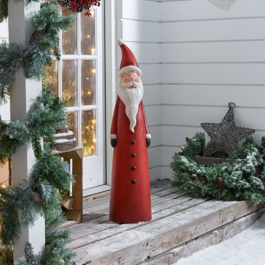 HMR - 30 inch Outdoor Santa Claus Statue Garden Resin Christmas Decor Standing Figurine in Red