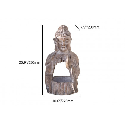HMR - 20.9" Garden Buddha Statue Outdoor Resin Sculpture Decor Art With Flower Pot Planter
