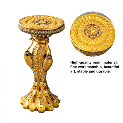 HMR - 27.2" Tall European Vintage Gold Pedestal Plant Stand Peacock Side Table Resin Sculpture