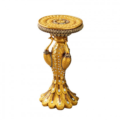 HMR - 27.2" Tall European Vintage Gold Pedestal Plant Stand Peacock Side Table Resin Sculpture