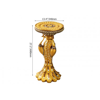HMR - 27.2" Tall European Vintage Gold Pedestal Plant Stand Peacock Side Table Resin Sculpture