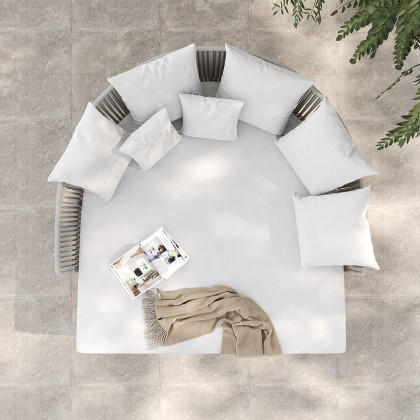HMR Modern Style Rattan & Metal Outdoor Patio Daybed with Cushion Pillow - White & Gray