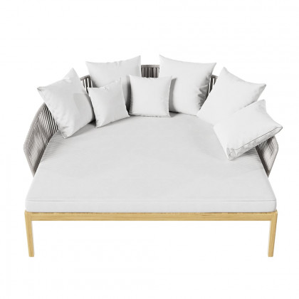 HMR Modern Style Rattan & Metal Outdoor Patio Daybed with Cushion Pillow - White & Gray