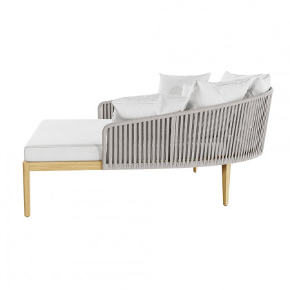 HMR Modern Style Rattan & Metal Outdoor Patio Daybed with Cushion Pillow - White & Gray