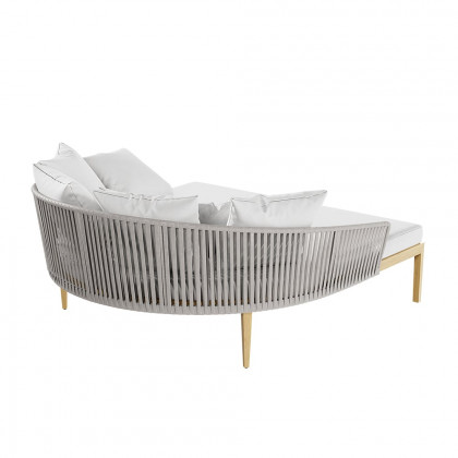 HMR Modern Style Rattan & Metal Outdoor Patio Daybed with Cushion Pillow - White & Gray