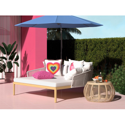 HMR Modern Style Rattan & Metal Outdoor Patio Daybed with Cushion Pillow - White & Gray