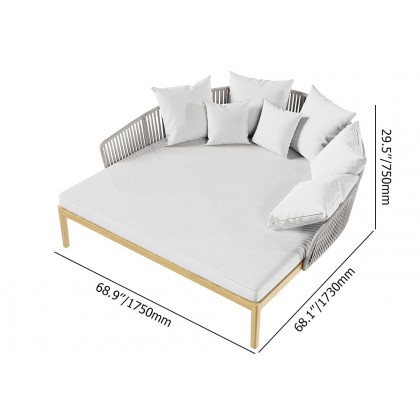 HMR Modern Style Rattan & Metal Outdoor Patio Daybed with Cushion Pillow - White & Gray