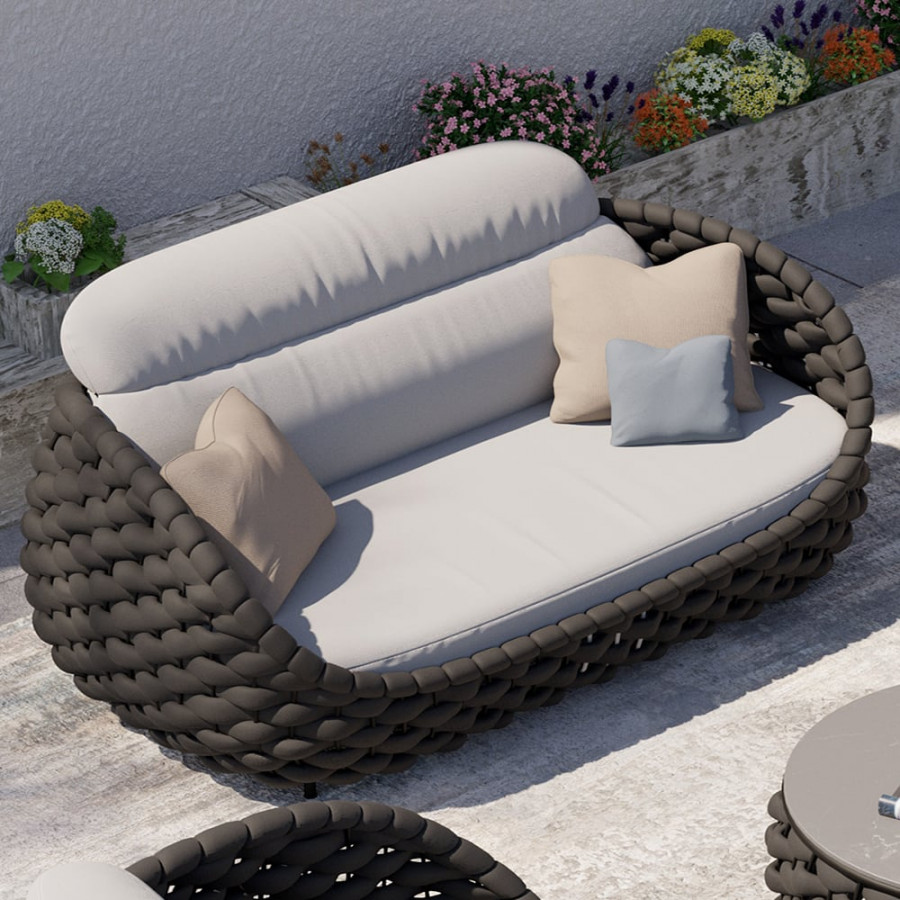 HMR - Woven Outdoor Sofa Patio Couch Cushion & Pillow Included