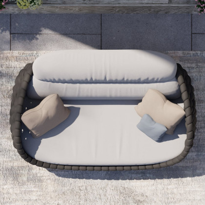 HMR Woven Outdoor Sofa Patio Couch Cushion & Pillow Included - Gray & Black, 2-Seater