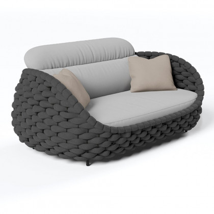 HMR Woven Outdoor Sofa Patio Couch Cushion & Pillow Included - Gray & Black, 2-Seater