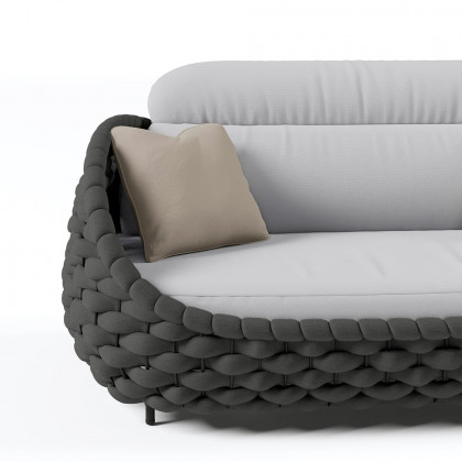 HMR Woven Outdoor Sofa Patio Couch Cushion & Pillow Included - Gray & Black, 2-Seater