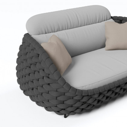 HMR Woven Outdoor Sofa Patio Couch Cushion & Pillow Included - Gray & Black, 2-Seater