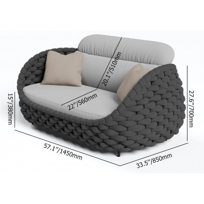 HMR Woven Outdoor Sofa Patio Couch Cushion & Pillow Included - Gray & Black, 2-Seater