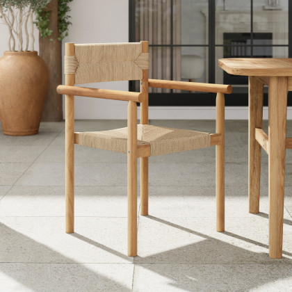 HMR - Natural Teak Wood Woven Natural Jute Outdoor Dining Chair