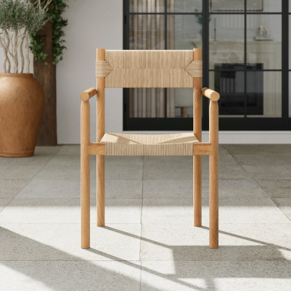 HMR - Natural Teak Wood Woven Natural Jute Outdoor Dining Chair