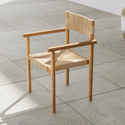 HMR - Natural Teak Wood Woven Natural Jute Outdoor Dining Chair