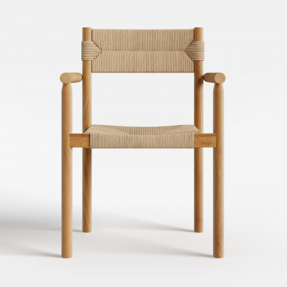 HMR - Natural Teak Wood Woven Natural Jute Outdoor Dining Chair