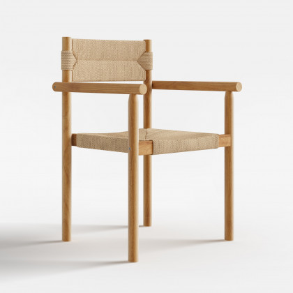 HMR - Natural Teak Wood Woven Natural Jute Outdoor Dining Chair