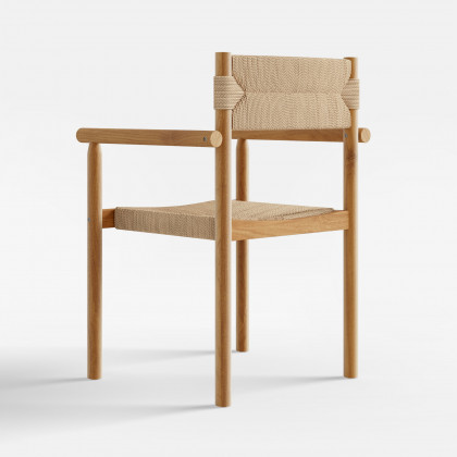 HMR - Natural Teak Wood Woven Natural Jute Outdoor Dining Chair