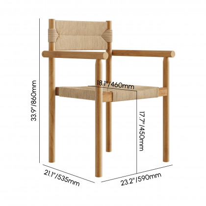HMR - Natural Teak Wood Woven Natural Jute Outdoor Dining Chair