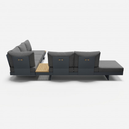HMR 7-Pieces Modular Teak Outdoor Sofa Set with Smokeless Fire Pit for 6 Person - Gray